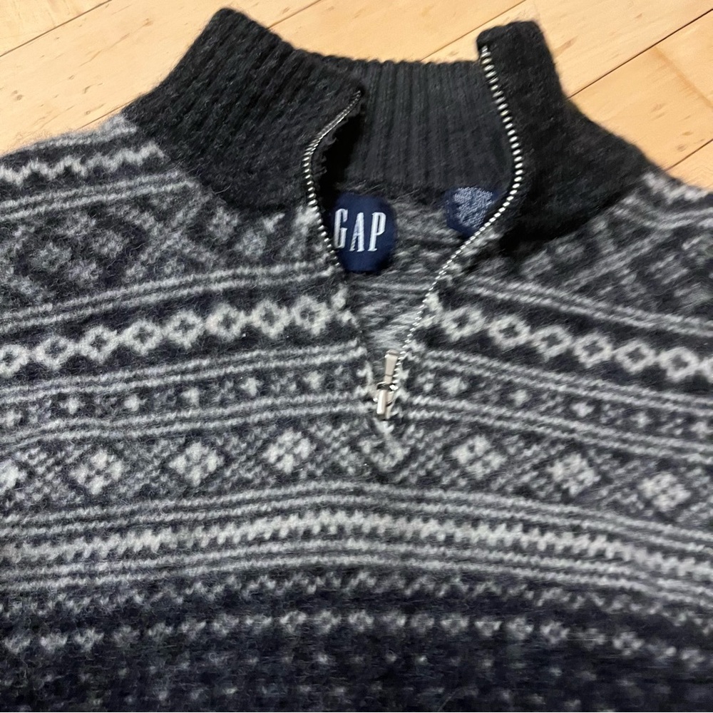 Vtg GAP Womens Mens Fair Isle Shetland Wool Sweater Size L Gray Norwegian - Picture 2 of 6